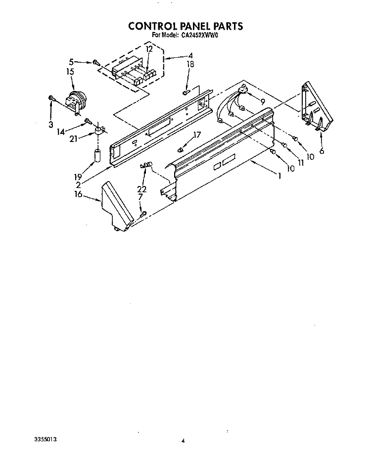 CONTROL PANEL Diagram and Parts List for CA2452XWN0  Whirlpool Washer
