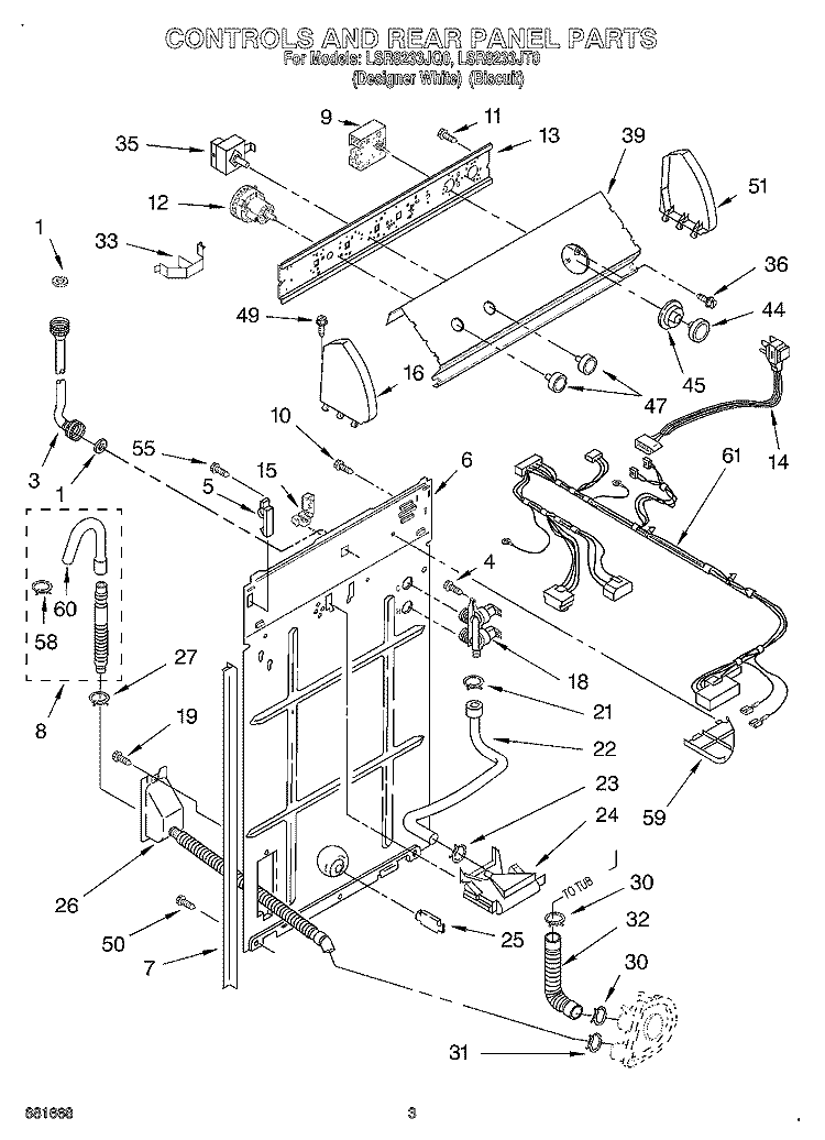 CONTROL AND REAR PANEL Diagram and Parts List for LSR8233JT0  Whirlpool Washer