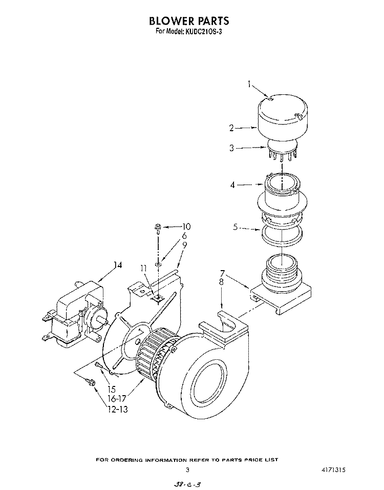 BLOWER Diagram and Parts List for KUDC210S3  KitchenAid Dishwasher