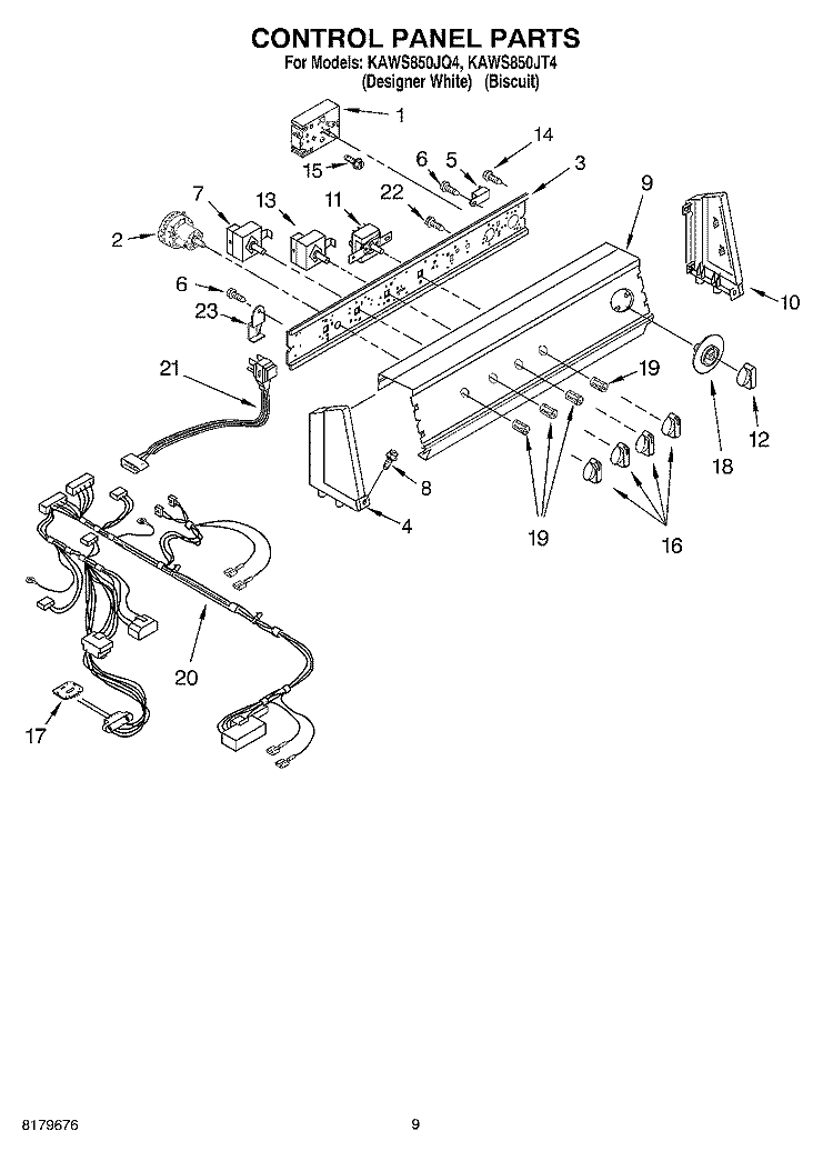 CONTROL PANEL Diagram and Parts List for KAWS850JQ4  KitchenAid Washer
