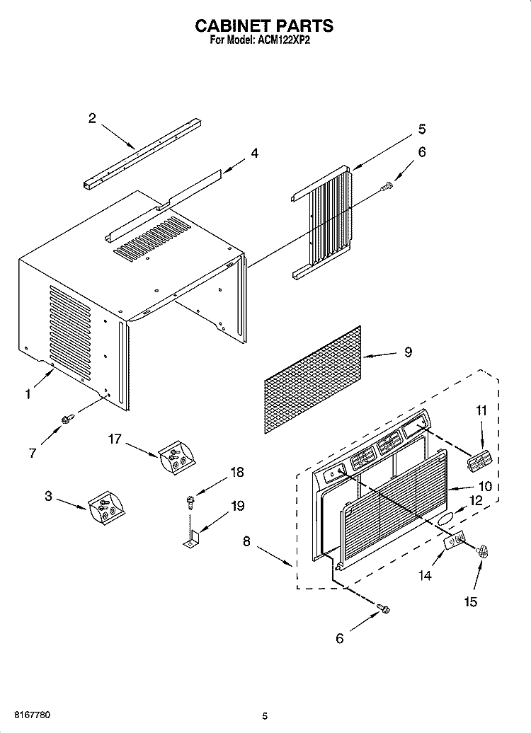 CABINET PARTS Diagram and Parts List for ACM122XP2  Whirlpool Air Conditioner