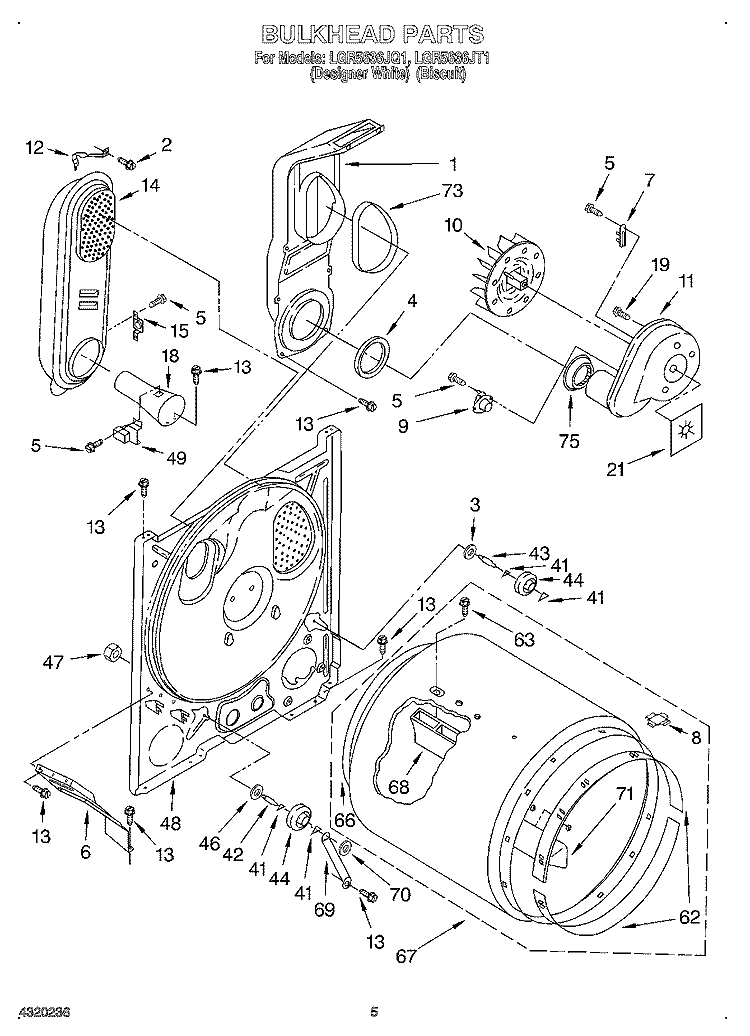 BULKHEAD Diagram and Parts List for LGR5636JQ1  Whirlpool Dryer
