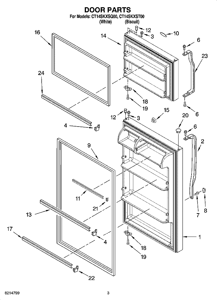 DOOR PARTS Diagram and Parts List for CT14SKXSQ00  Crosley Refrigerator