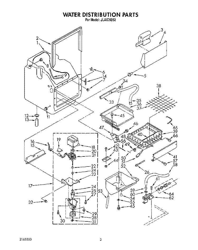 WATER DISTRIBUTION Diagram and Parts List for JLAIC5052  Whirlpool Ice Maker