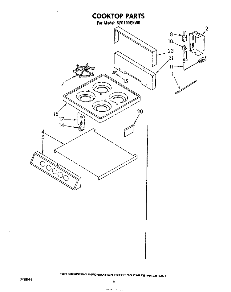 COOKTOP Diagram and Parts List for SF0100EKW0  Whirlpool Range