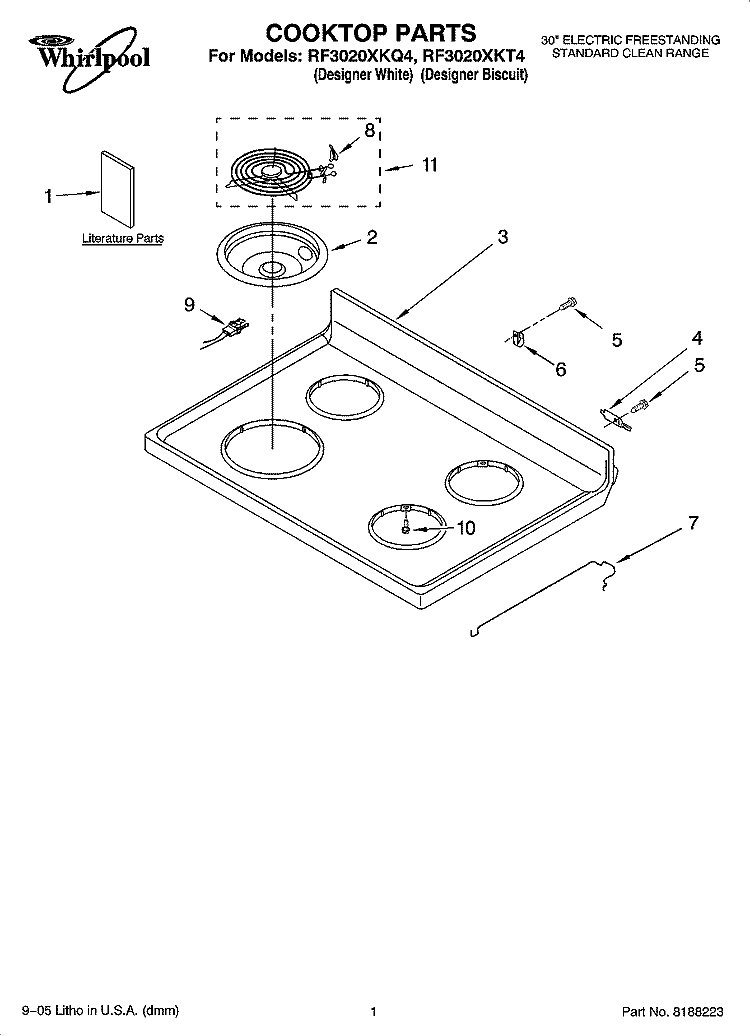 COOKTOP PARTS Diagram and Parts List for RF3020XKQ4  Whirlpool Range