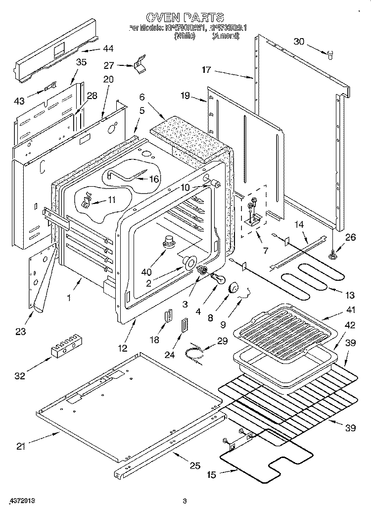 OVEN Diagram and Parts List for RF4700XEW1  Whirlpool Range