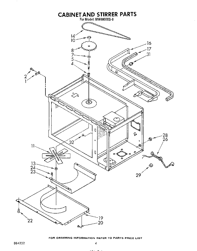 CABINET AND STIRRER Diagram and Parts List for MW8800XS0  Whirlpool Microwave