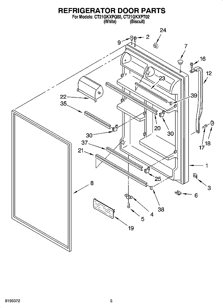 REFRIGERATOR DOOR PARTS Diagram and Parts List for CT21GKXPQ02  Crosley Refrigerator