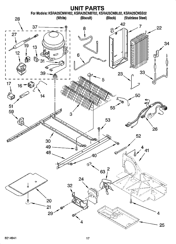 UNIT PARTS Diagram and Parts List for KSRA25CNBL02  KitchenAid Refrigerator