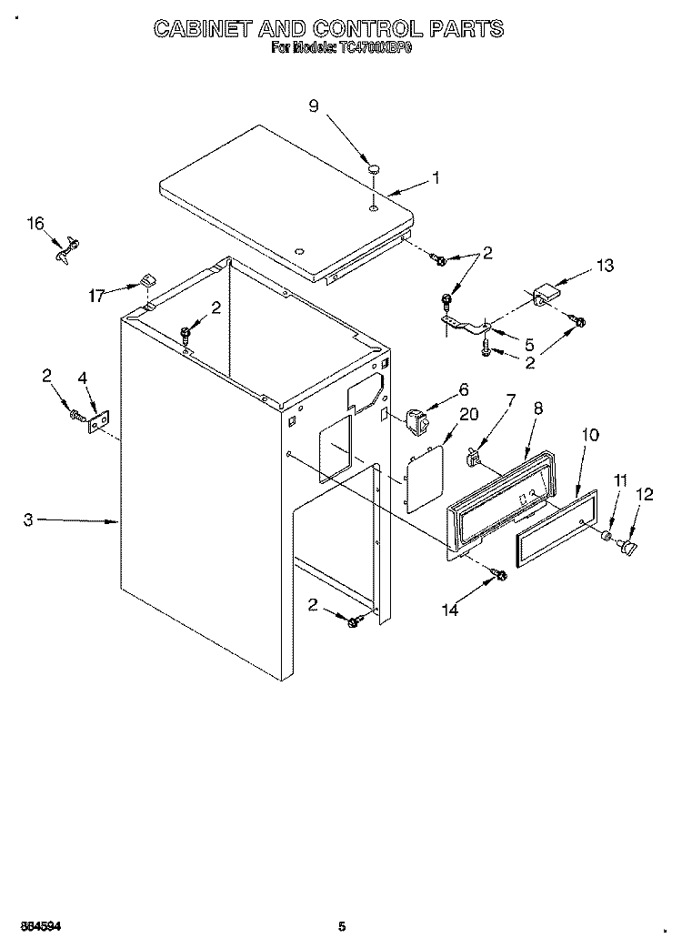 CABINET AND CONTROL Diagram and Parts List for TC4700XBP0  Whirlpool Trash Compactor