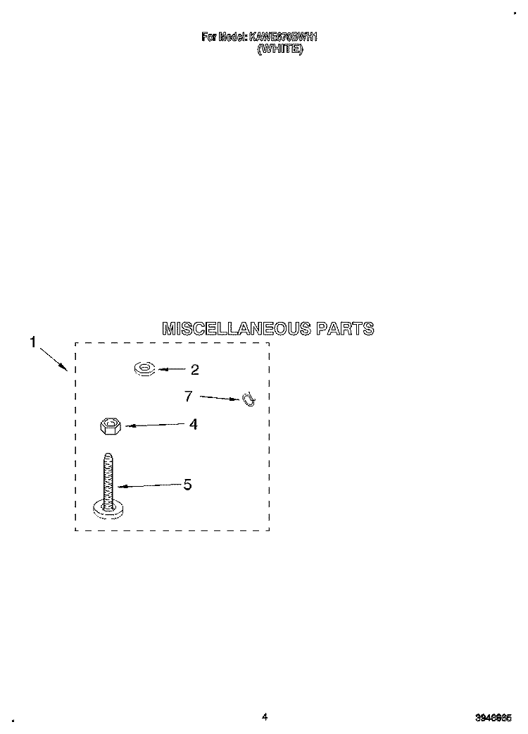 MISCELLANEOUS Diagram and Parts List for KAWE670BWH1  KitchenAid Washer