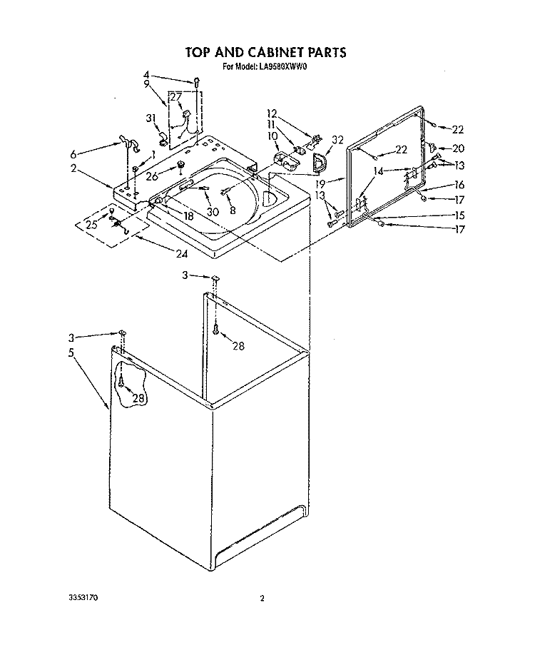 TOP AND CABINET, LIT/OPTIONAL Diagram and Parts List for LA9580XWG0  Whirlpool Washer