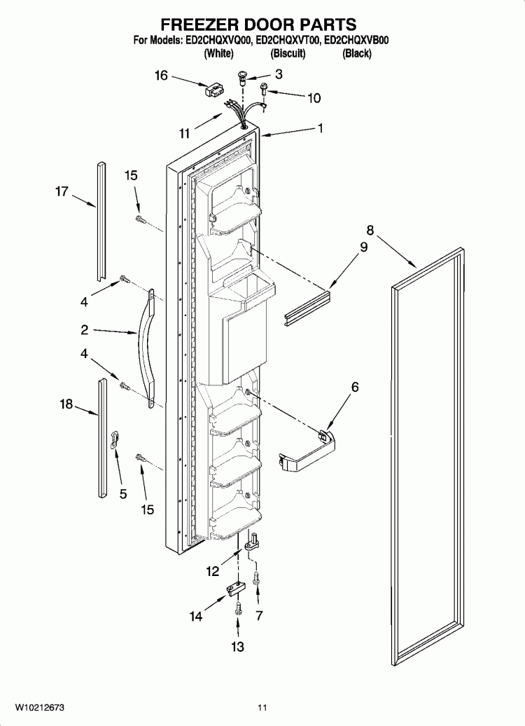 FREEZER DOOR PARTS Diagram and Parts List for ED2CHQXVQ00  Whirlpool Refrigerator