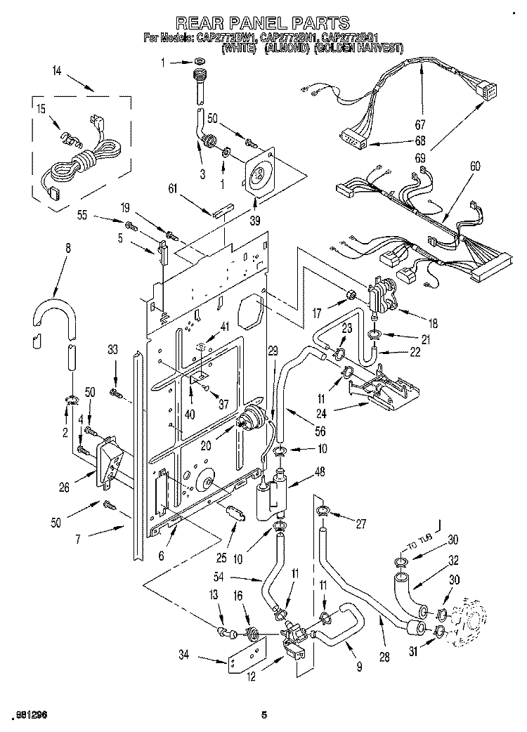 REAR PANEL Diagram and Parts List for CAP2772BN1  Whirlpool Washer