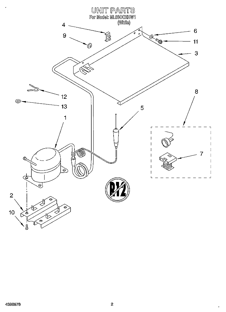 UNIT Diagram and Parts List for ML03CCXHW1  Whirlpool Refrigerator