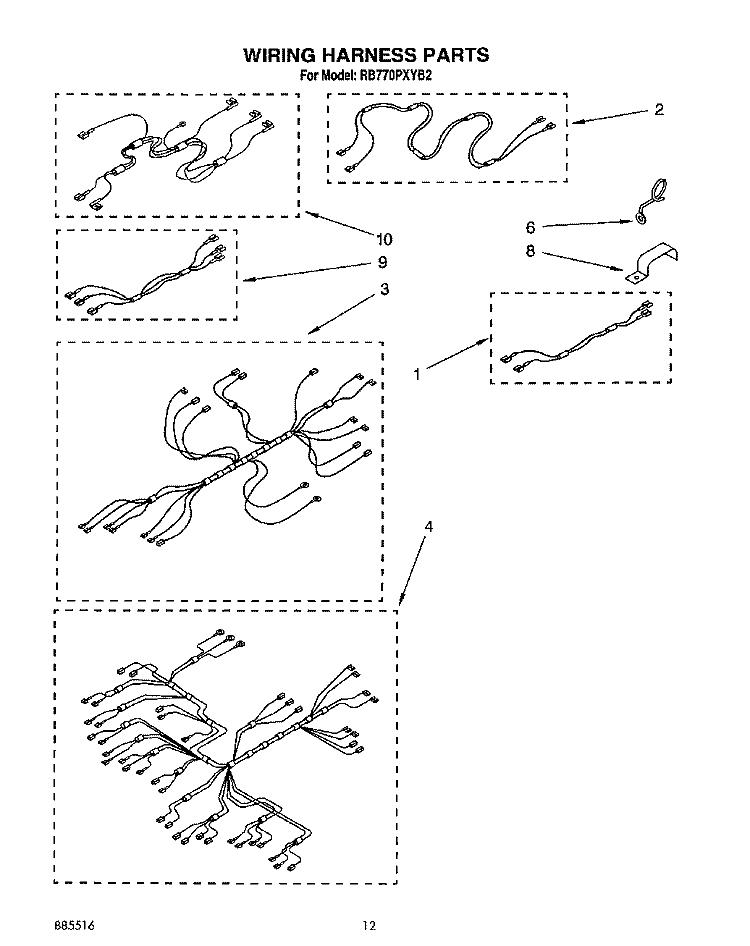 WIRING HARNESS Diagram and Parts List for RB770PXYQ2  Whirlpool Wall Oven