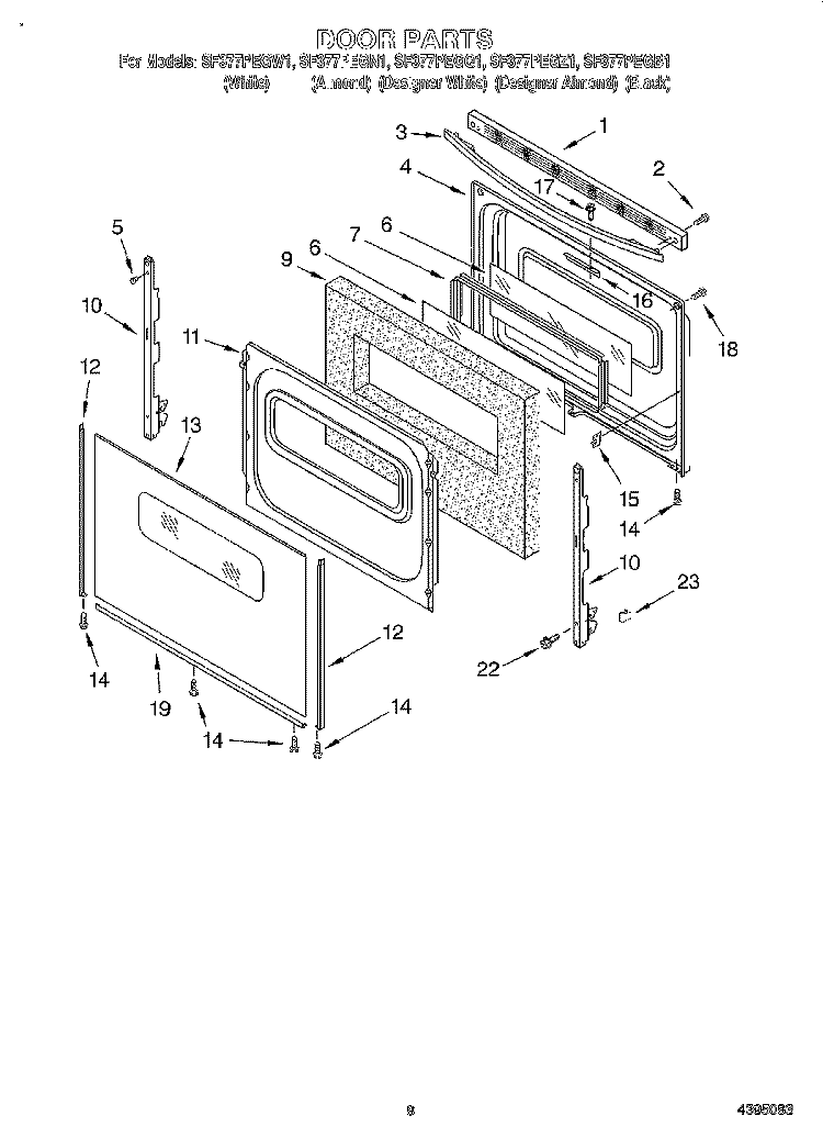 DOOR, LIT/OPTIONAL Diagram and Parts List for SF377PEGQ1  Whirlpool Range