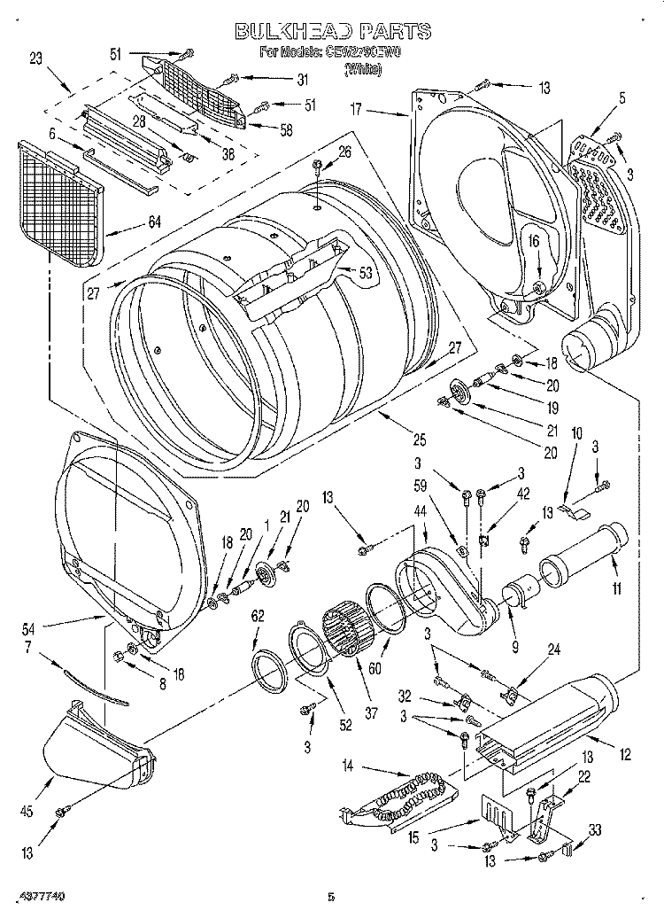 SECTION Diagram and Parts List for CEW2790EW0  Whirlpool Dryer