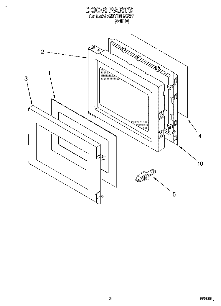 DOOR Diagram and Parts List for CMT101SGW0  Whirlpool Microwave