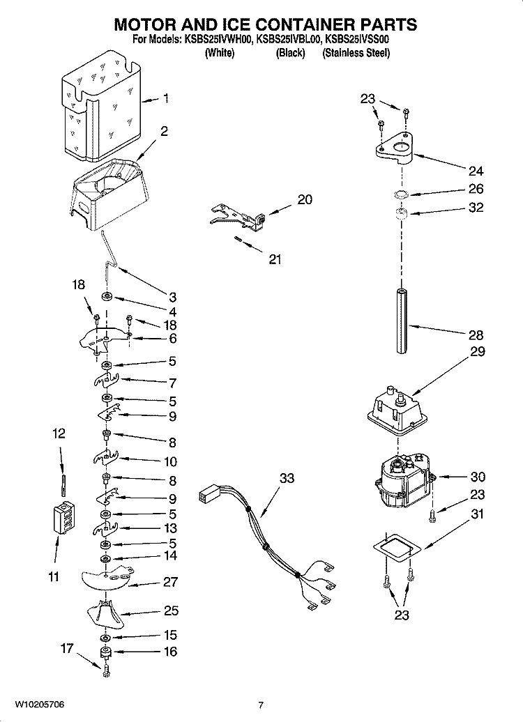 MOTOR AND ICE CONTAINER PARTS Diagram and Parts List for KSBS25IVSS00  KitchenAid Refrigerator