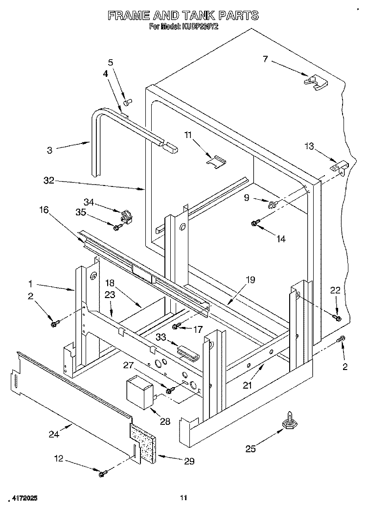 FRAME AND TANK Diagram and Parts List for KUDP230Y2  KitchenAid Dishwasher
