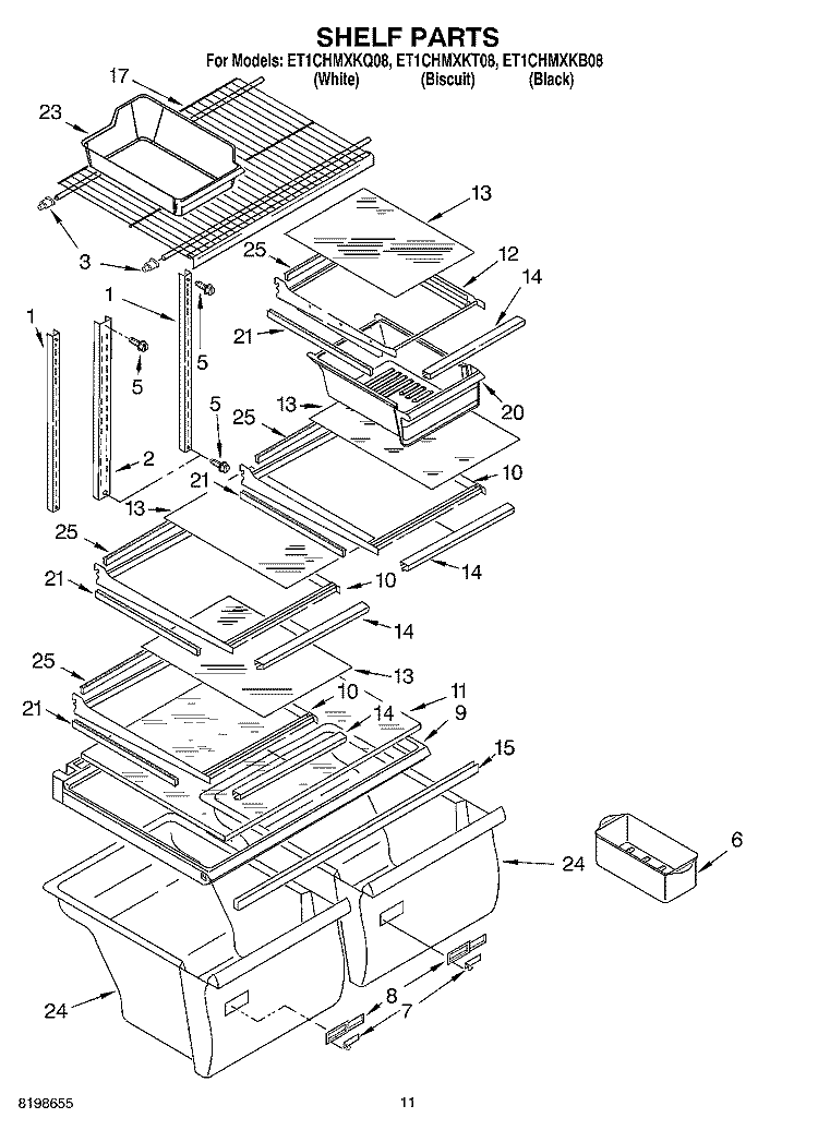 SHELF PARTS, OPTIONAL PARTS Diagram and Parts List for ET1CHMXKT08  Whirlpool Refrigerator
