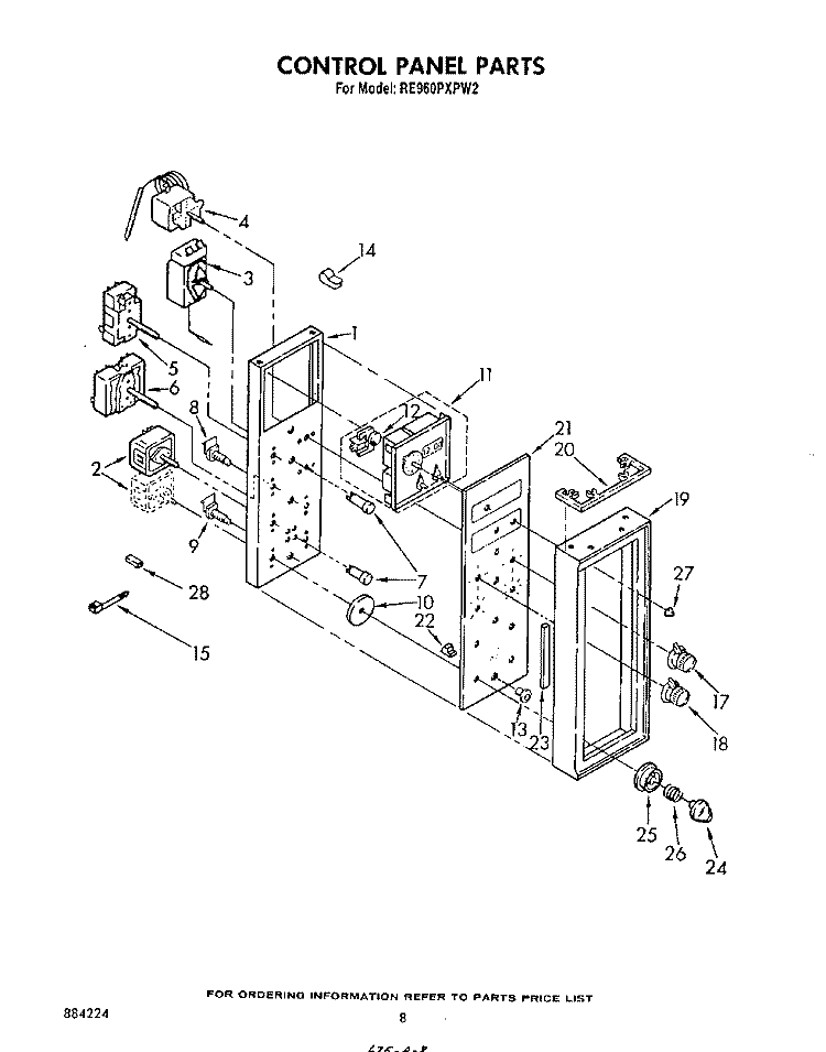 CONTROL PANEL Diagram and Parts List for RE960PXPW2  Whirlpool Range