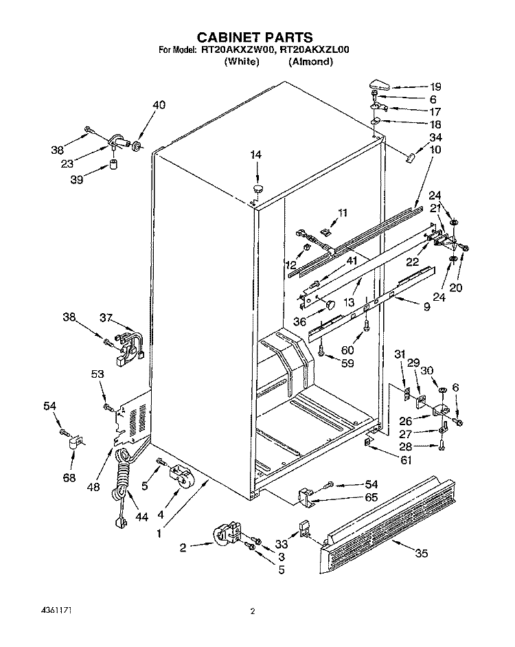 CABINET Diagram and Parts List for RT20AKXZW00  Roper Refrigerator