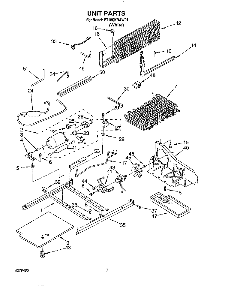 UNIT Diagram and Parts List for ET18SKRAW01  Whirlpool Refrigerator