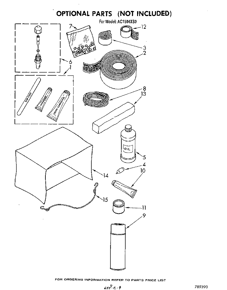 LIT/OPTIONAL Diagram and Parts List for AC1504XS0  Whirlpool Air Conditioner