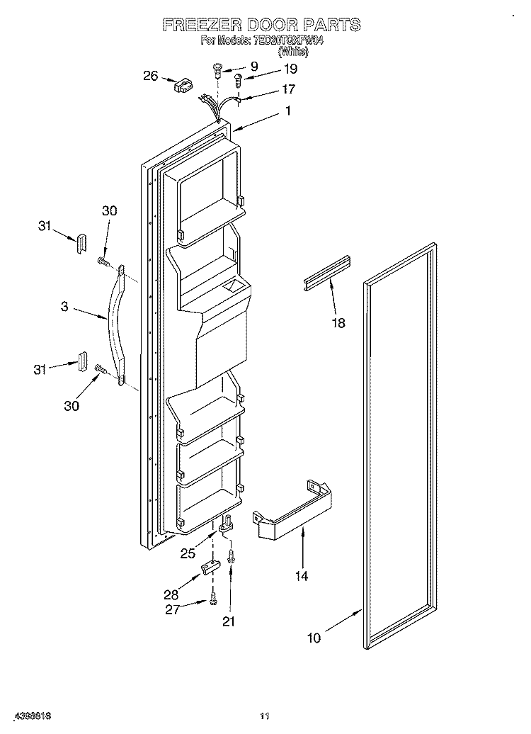 FREEZER DOOR Diagram and Parts List for 7ED20TQXFW04  Whirlpool Refrigerator