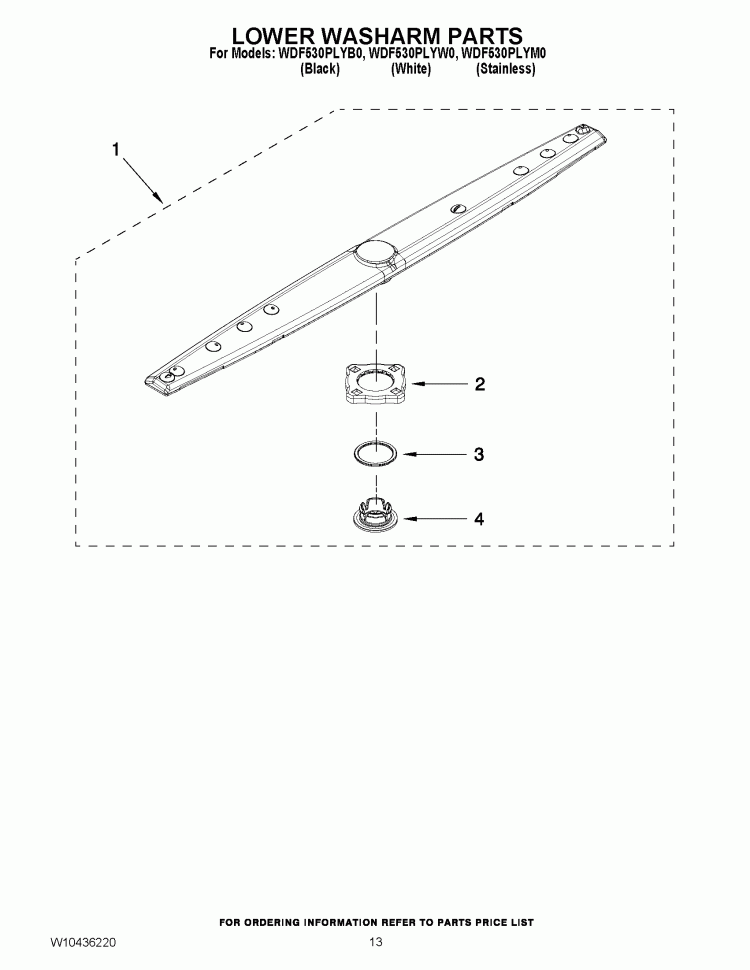 LOWER WASHARM PARTS Diagram and Parts List for WDF530PLYB0  Whirlpool Dishwasher