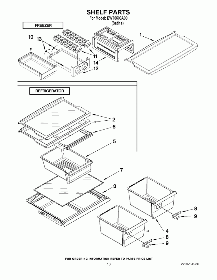 SHELF PARTS Diagram and Parts List for EWT8503A00  Whirlpool Refrigerator