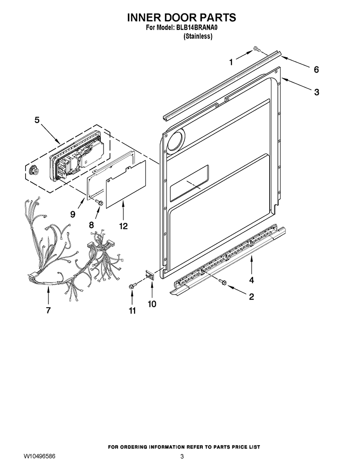 INNER DOOR PARTS Diagram and Parts List for BLB14BRANA0  Whirlpool Dishwasher