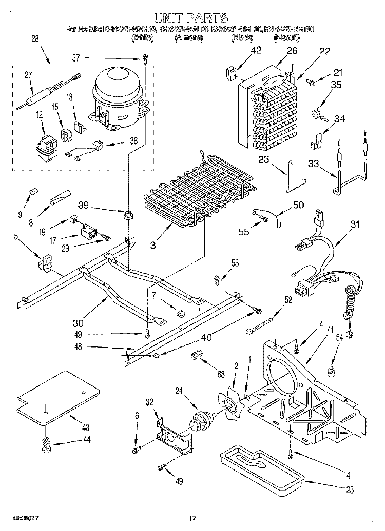 UNIT Diagram and Parts List for KSRS25FGBL00  KitchenAid Refrigerator