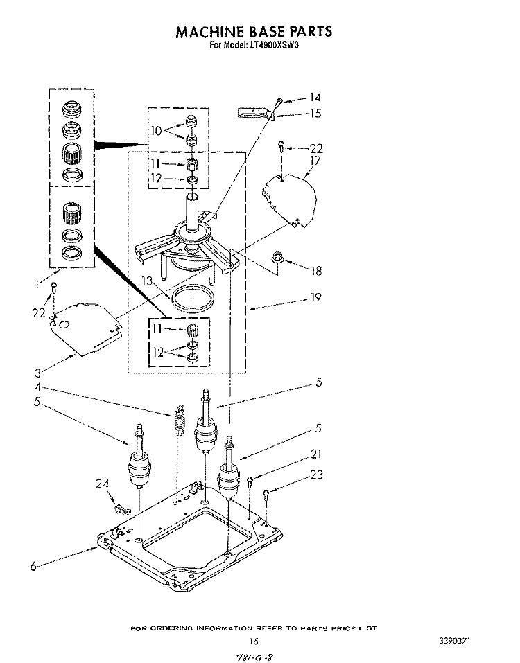 MACHINE BASE Diagram and Parts List for LT4900XSW3  Whirlpool Washer Dryer Combo