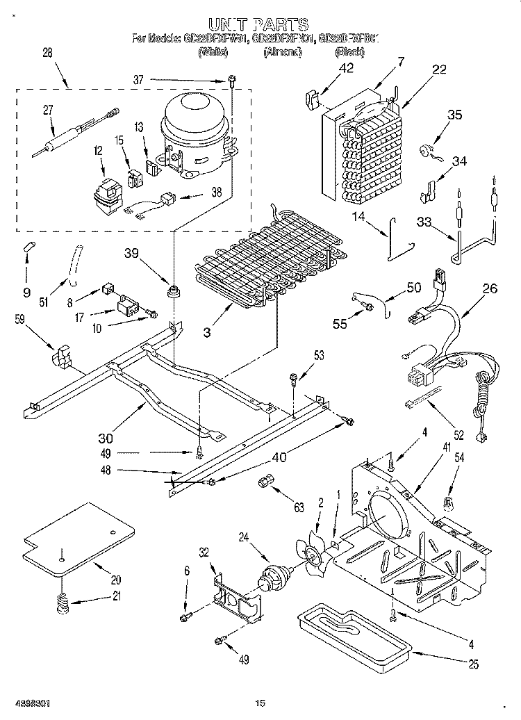 UNIT Diagram and Parts List for GD22DFXFB01  Whirlpool Refrigerator