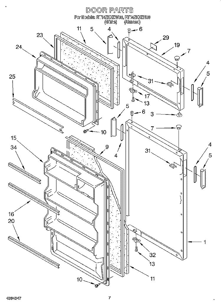 DOOR Diagram and Parts List for RT14ZKXEW00  Roper Refrigerator