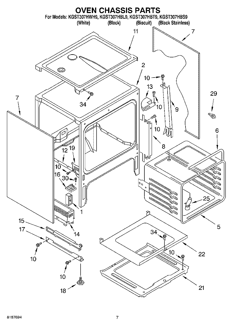 OVEN CHASSIS Diagram and Parts List for KGST307HBT9  KitchenAid Range
