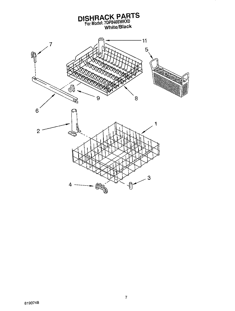 DISHRACK PARTS Diagram and Parts List for 7DP840SWKX0  Whirlpool Dishwasher
