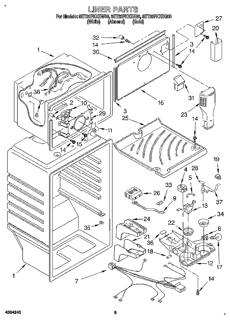 LINER Diagram and Parts List for 8ET20PKXEG00  Whirlpool Refrigerator