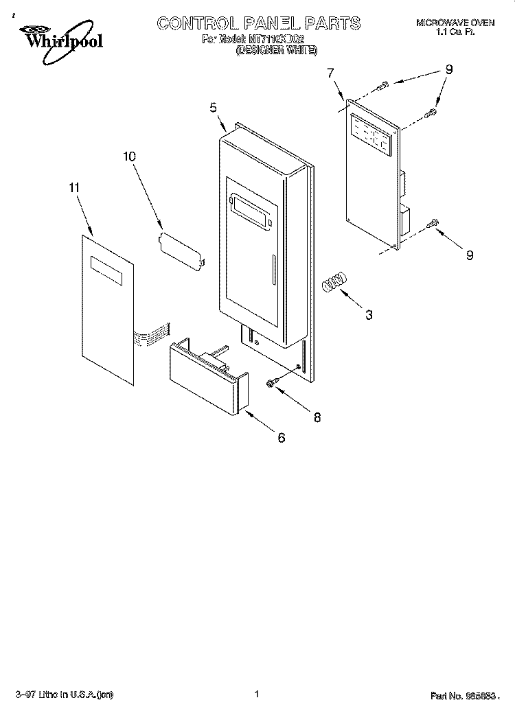 CONTROL PANEL Diagram and Parts List for MT7116XDQ2  Whirlpool Microwave
