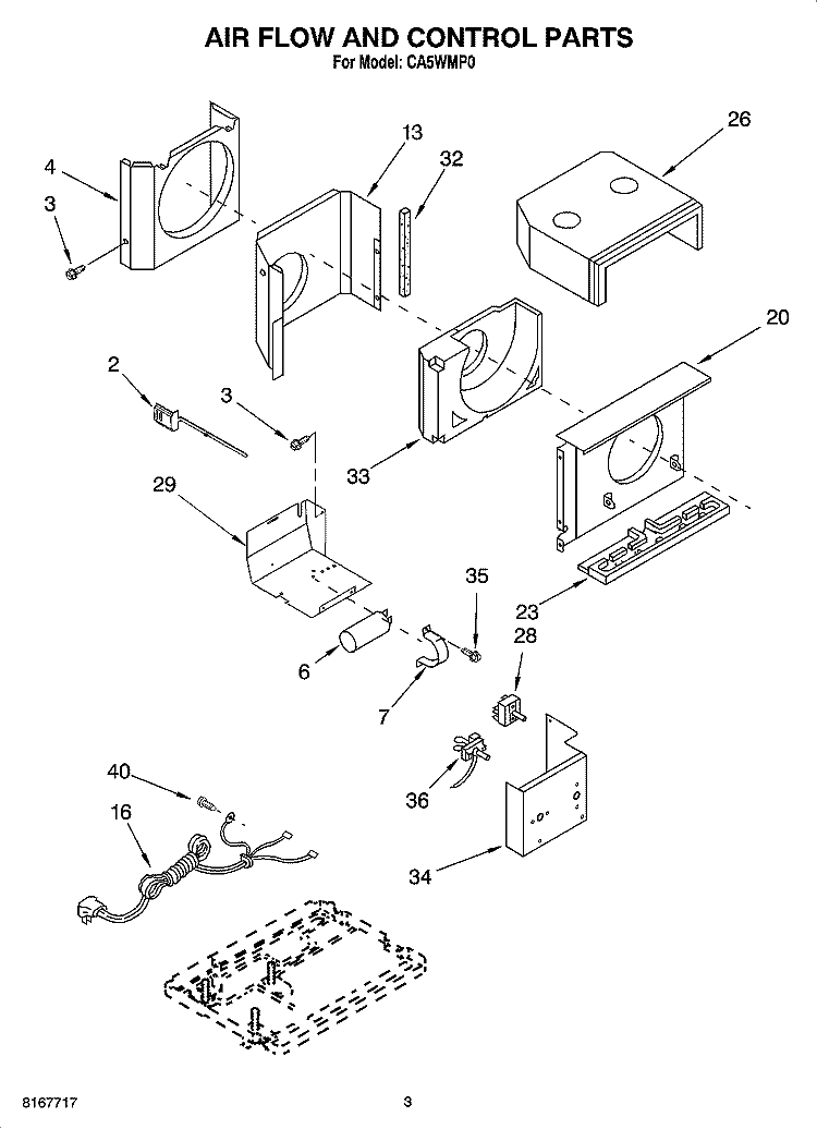 AIR FLOW AND CONTROL PARTS Diagram and Parts List for CA5WMP0  Crosley Air Conditioner