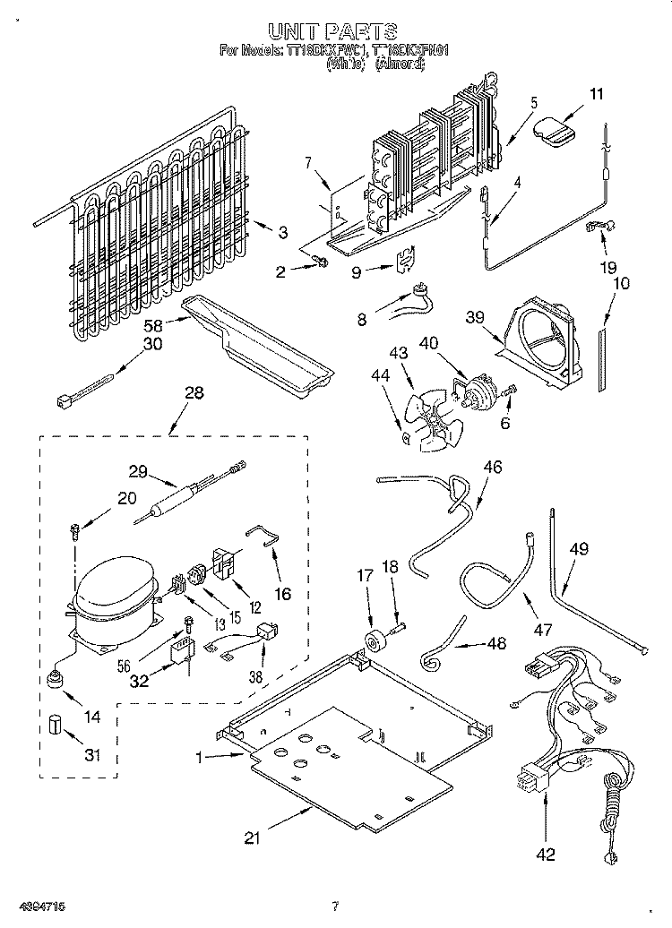 UNIT Diagram and Parts List for TT18DKXFW01  Estate Refrigerator