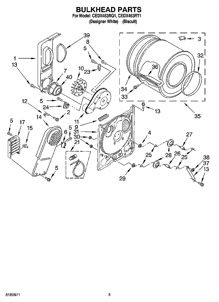 BULKHEAD PARTS, OPTIONAL PARTS (NOT INCLUDED) Diagram and Parts List for CEDX463RT1  Crosley Dryer