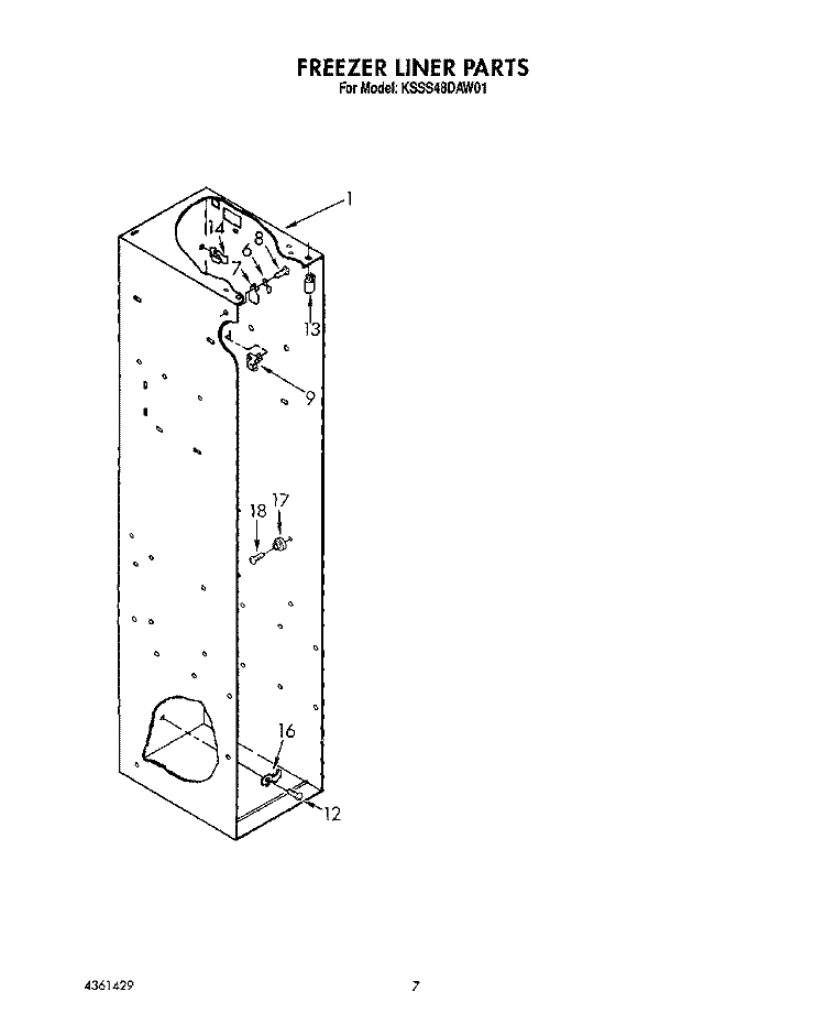 FREEZER LINER Diagram and Parts List for KSSS48DAW01  KitchenAid Refrigerator