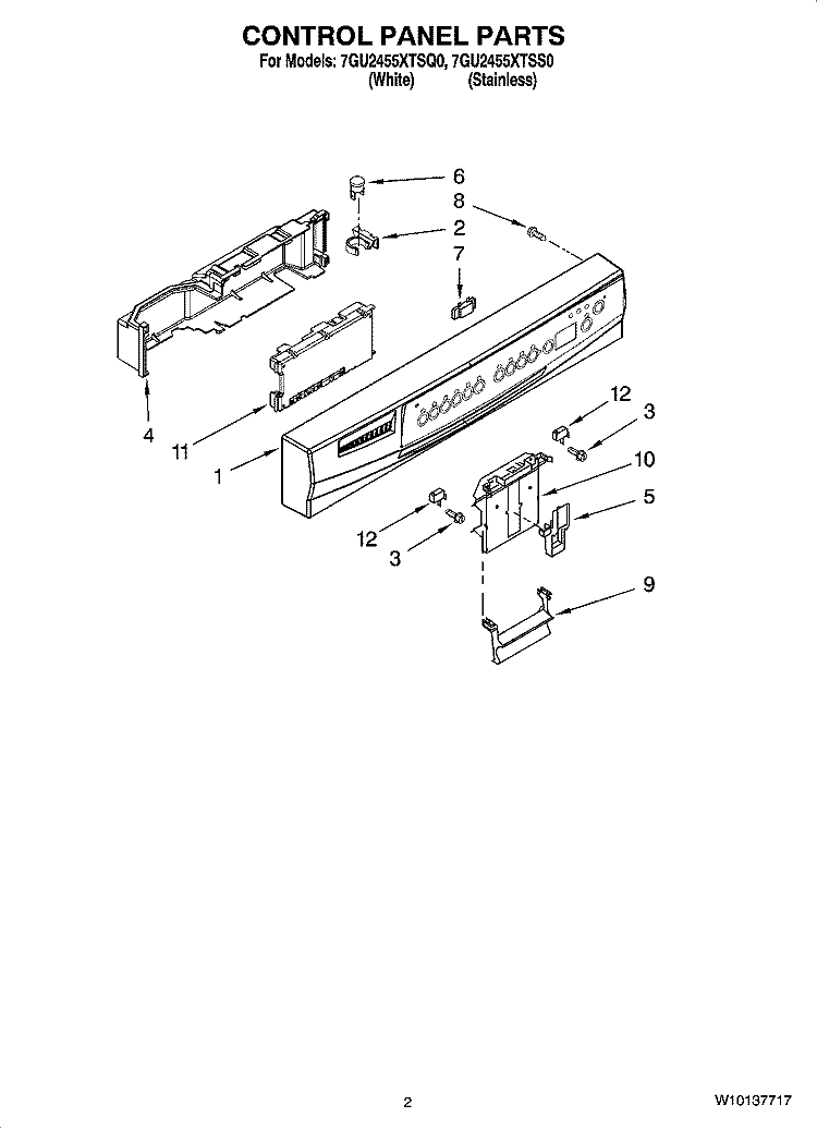CONTROL PANEL PARTS Diagram and Parts List for 7GU2455XTSQ0  Whirlpool Dishwasher