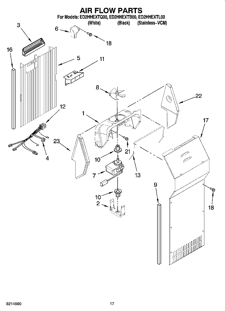 AIR FLOW PARTS Diagram and Parts List for ED2HHEXTL00  Whirlpool Refrigerator