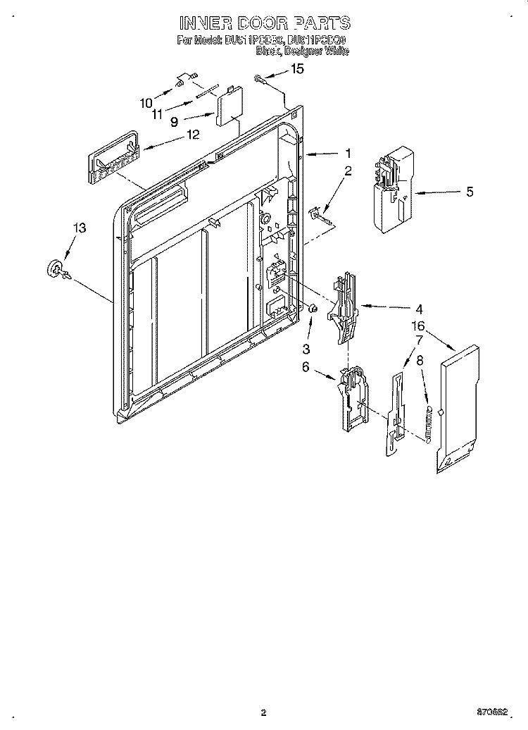 INNER DOOR Diagram and Parts List for DU911PCDQ0  Whirlpool Dishwasher